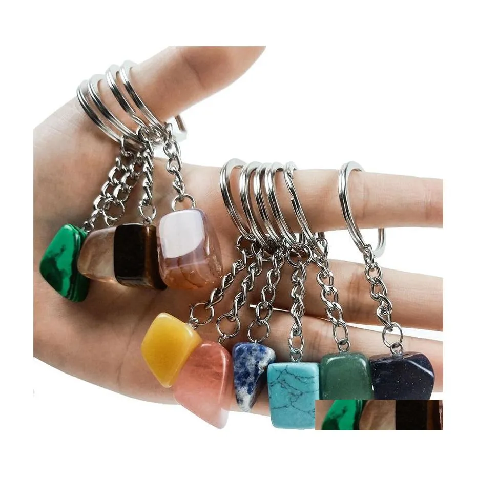 Nyckelringar Irregar Natural Crystal Stone Pendant Keychains for Women Men Lover Jewelry Bag Car Decor Fashion Accessories 1213 B3 Drop Dhzqa