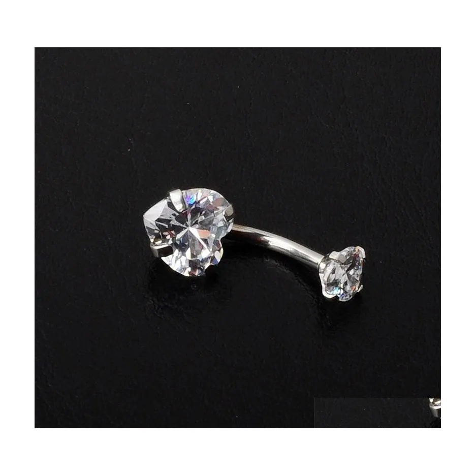 Navel Bell Button Rings 316L Surgical Steel 14G Belly Clear Diamond Zircon Cz Jewelry Love Heart White Rose Gold 867 R2 Drop Delive Dhmag