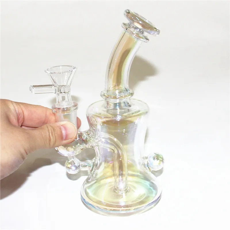 Glass Beaker Bongs Hookahs Bong 6.1 Inch Mini Recycler Dab Rig Water Pipes Oil Rigs Wax Bubbler With dry herb bowl ash catcher