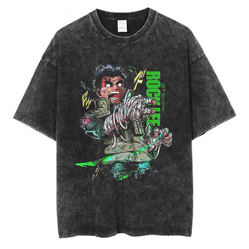 T-shirt da uomo 2022 T-shirt da uomo Hip Hop nera lavata Streetwear T-shirt con stampa anime giapponese T-shirt casual in cotone Harajuku Top manica corta estiva G230202