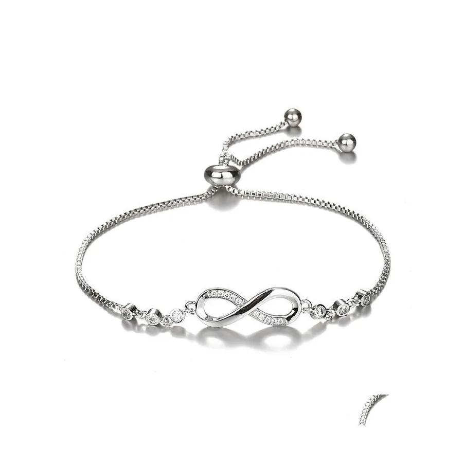 Catena a maglie Fashion Infinity Charms Bracciali Bracciale in cristallo Colore argento Fiore rosa regolabile per donne Ragazze Drop Delivery Jewelr Oti6N