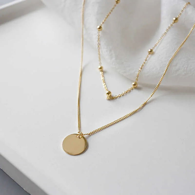 Hänge halsband dyra sak 18k guld dubbel lager 925 Sterning Silver Round Card Pendant Necklace Choker för kvinnor Trendiga fina smycken YNC140 G230202