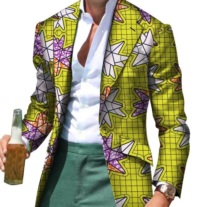 Męskie garnitury Blazers African Men Ubrania Smart Causal Causal Dostosowanie Slim Fit Fancy garnitur Blazer Jackets Formal Płaszcz Business Dashiki Party Wedding Wyn530 230202