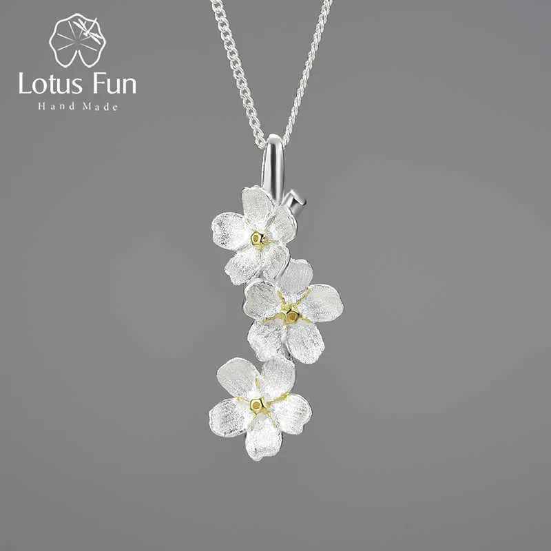 Pendentif Colliers Lotus Fun Réel Argent Sterling 925 Long Élégant Myosotis Fleur Pendentif Bijoux De Mode Chaînes et Collier pour Femmes Cadeau G230202