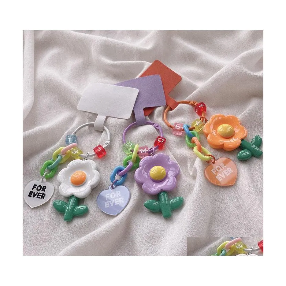 Altro Giardino domestico Fatto a mano Carino Colorf Fiore in resina Portachiavi Cuffie Er Portachiavi Cartoon Charm Bag Pendenti Portachiavi per auto Ragazze Dhce6