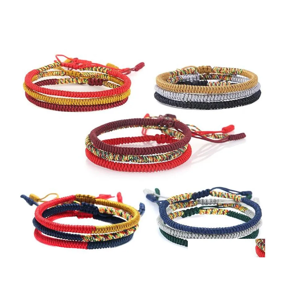 Манжеты мода рука ручной работы узел цвет цвета Lucky Red Bracelet Bracelet National Wind Woven Woven Drop Delive Jewelry Bracelets Dhxne