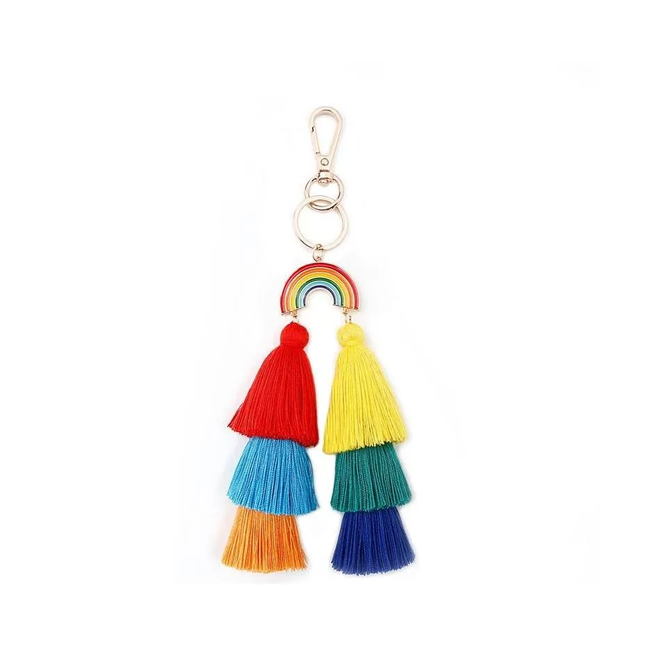 Key Rings Fashion Gold Rainbow Tassel Keychain Mti Layer Ring Bag Hang For Women Jewelry Will And Sandy Gift 1835 T2 Drop Delivery Dhbsp