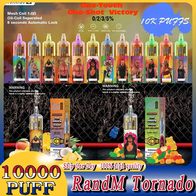 Original RandM Tornado 10000 Puffs Disposable Vape Pen RandM 10000 Puff 10000 E Cigarettes Rechargeable Battery Airflow Control Mesh Coil 20ml Prefilled Pod 10K