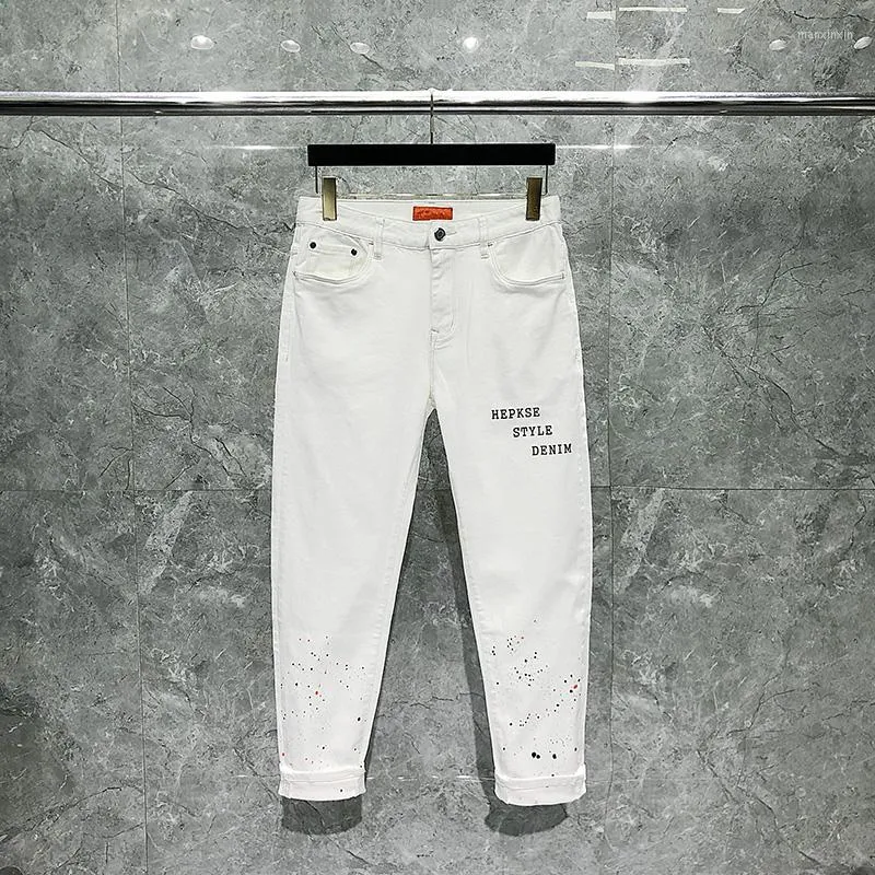 Mäns jeans män vita affärsstil manliga byxor h toppkvalitet byxor baggy raka casual sport denims