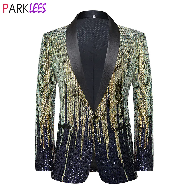 Herrenanzüge Blazer Herren Gestreifte Pailletten Funkelnde Anzugjacke Blazer Schal Revers One Button Kleid Blazer Männer Bühne Party Abschlussball Hochzeit Smoking Cotume 230202