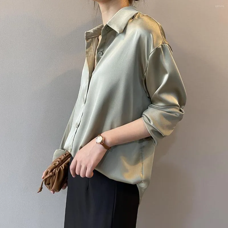 Les chemisiers des femmes Will - Shirt Chun Dong Han Edition pure Couleur montre des revers minces à manches longues