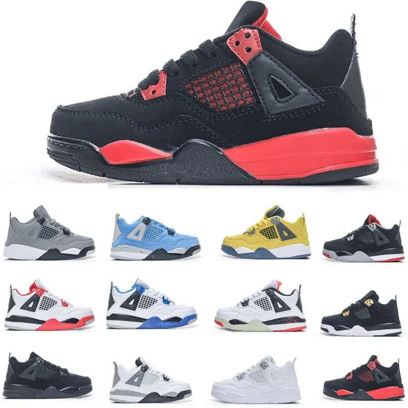 Jumpman 4s Boys 4 유아 운동화 어린이 신발 멋진 회색 빨간 천둥 대학교 블루 어린이 농구 신발 검은 고양이 디자이너 군용 트레이너 아기 아이 젊음