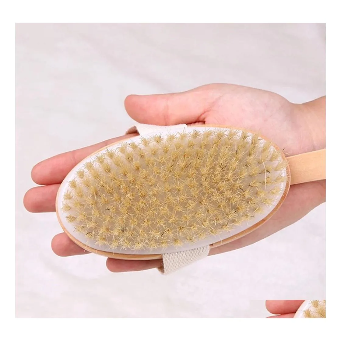 Brosses De Bain Éponges Épurateurs Peau Sèche Corps Poils De Douche Brosse Douce Exfoliant Corps Nettoyage Masr Avec Long Manche En Bois Chauve-Souris Dhhmz