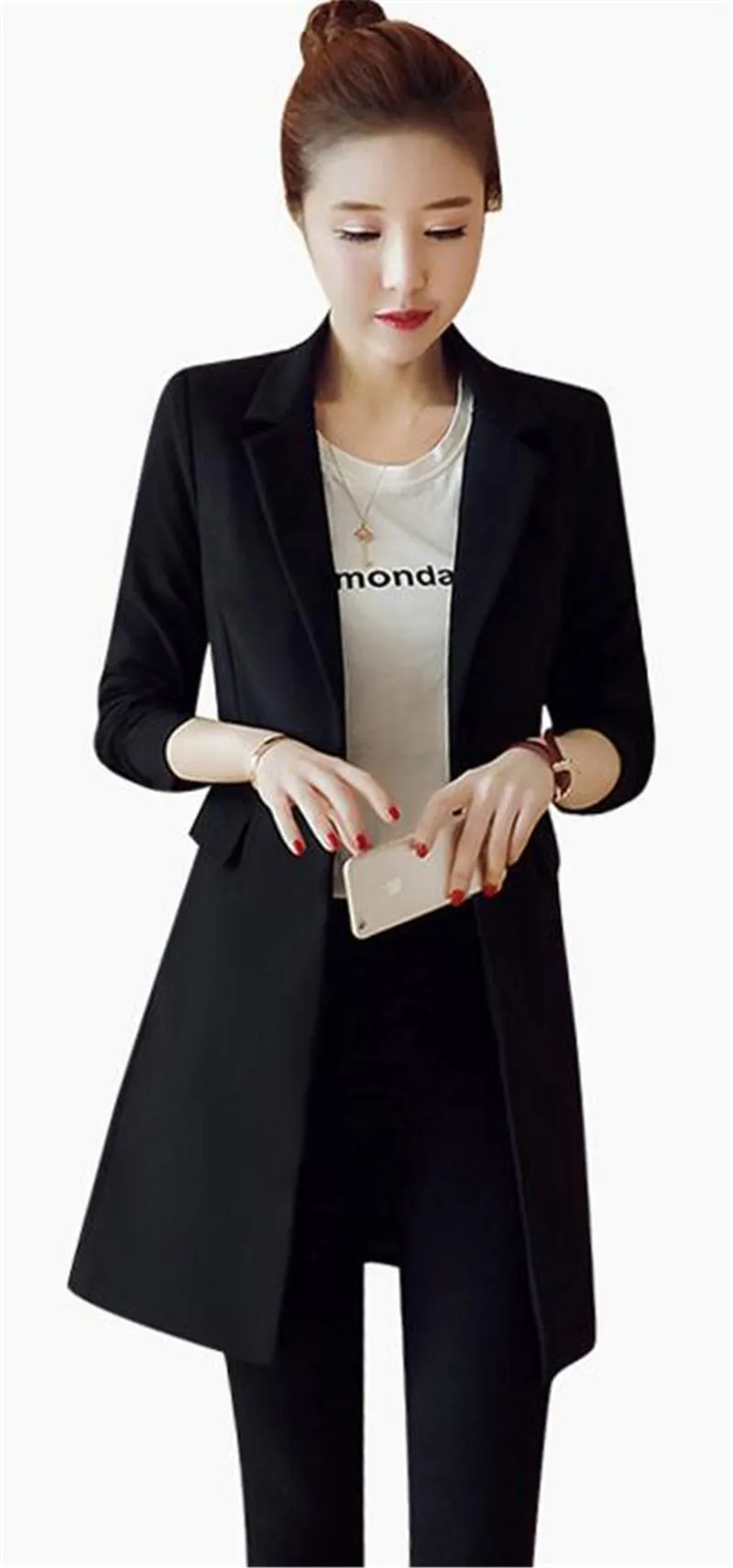 Women's Suits & Blazers Women Office Lady Long-style Pocket Est Elegant Button Oversized Spring Black Slim Plus Size 4XL Notched ZY576