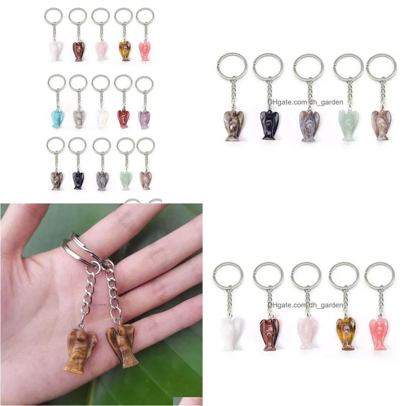 Porte-clés Pierre Naturelle Ange Sier Couleur Guérison Cristal Rose Décor De Voiture Porte-clés Porte-clés Pour Femmes Hommes Drop Delivery Jewel Dhgarden Dhaxi