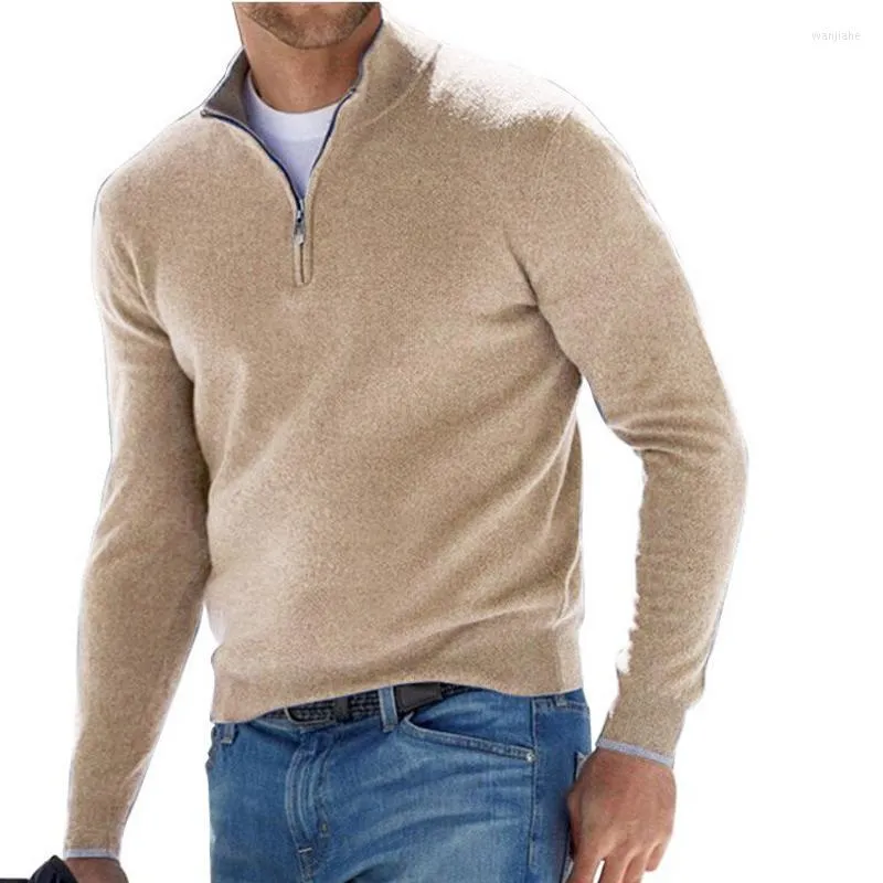 سترات الرجال للرجال البولو سترة السترة غير الرسمية بولو تدوى الخريف طويلة الأكمام V-neck pullover cashmere Zipper Top Male Streetwear