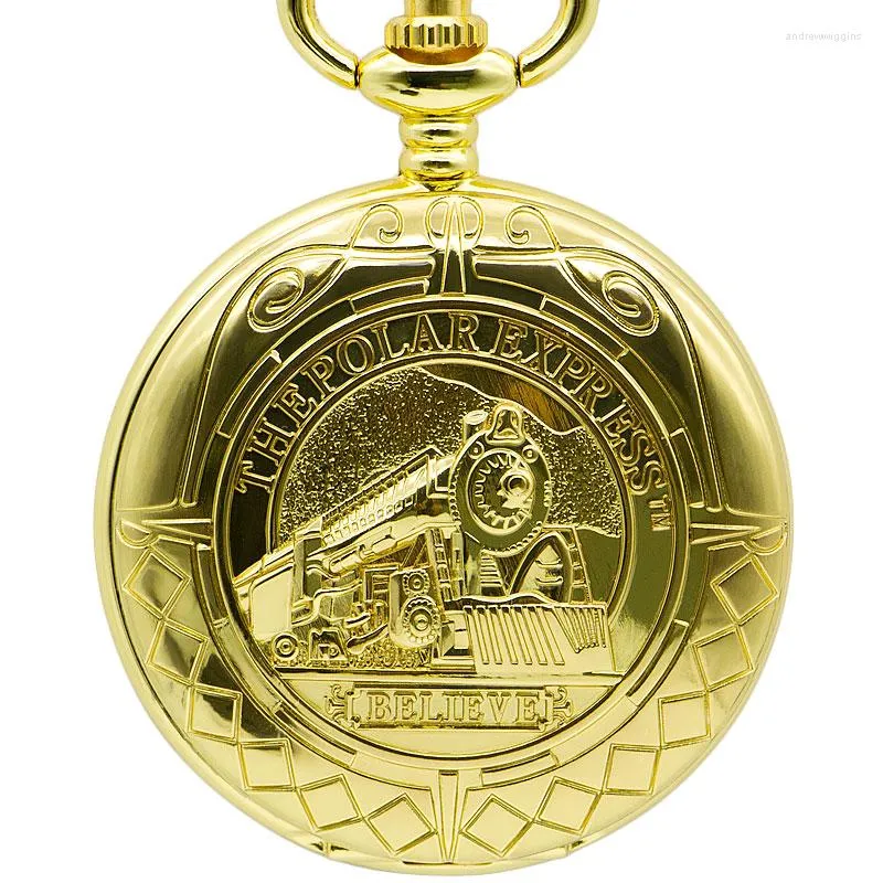 Pocket Watches Full Gold Watch Mechanical Hand Wind Pendant FOB Double Necklace Chain Railway Clock For Men Women PJX1379