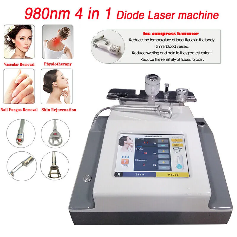 4 in 1 980nm Diode Laser Vascular Removal Machine Spider Veins Treatment Physiotherapy