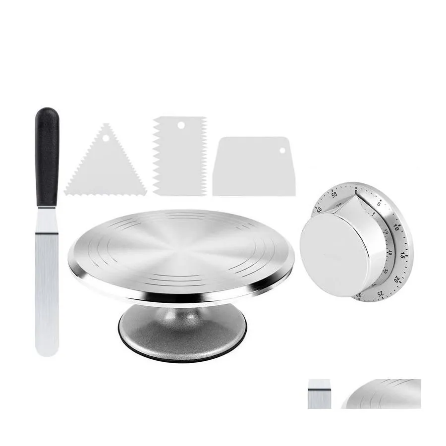 Baking Pastry Tools Set 12 Inch Rotating Cake Decorating Stand With Angled Icing Spata 1 Pcs Round Stainless Steel Kitchen Timer D Dhqzt