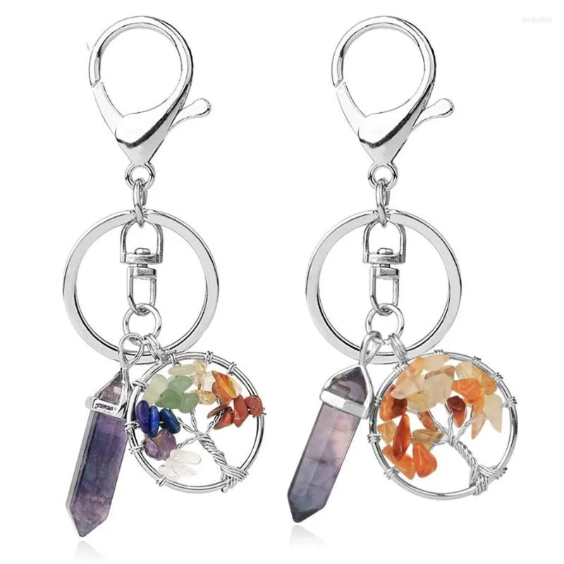 Porte-clés Pierre naturelle Fluorite Arbre de vie Pendentifs Porte-clés Fermoir à homard Porte-clés Sac à dos de voiture Accessoires Bijoux uniques