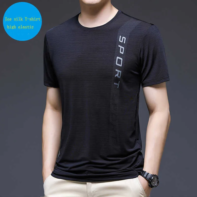 T-shirts pour hommes 2022 New Summer Ice Silk T-shirt de haute qualité Business Casual Gym Sports à séchage rapide Top respirant Y2302