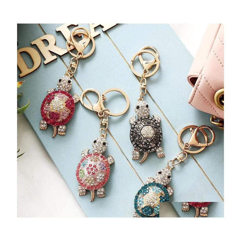 Other Home Garden Color Diamond Cute Turtle Creative Metal Keychain Pendant Car Key Women Bag Tag Fashion Accessories Festival And Dhuqk