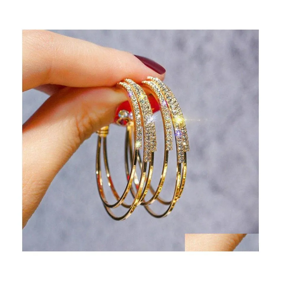 Stud Women oorbellen Gold vergulde sprankelende rehinestone Crystal Hoops For Girls Party Wedding Leuk cadeau 3743 Q2 drop levering sieraden DHFPI