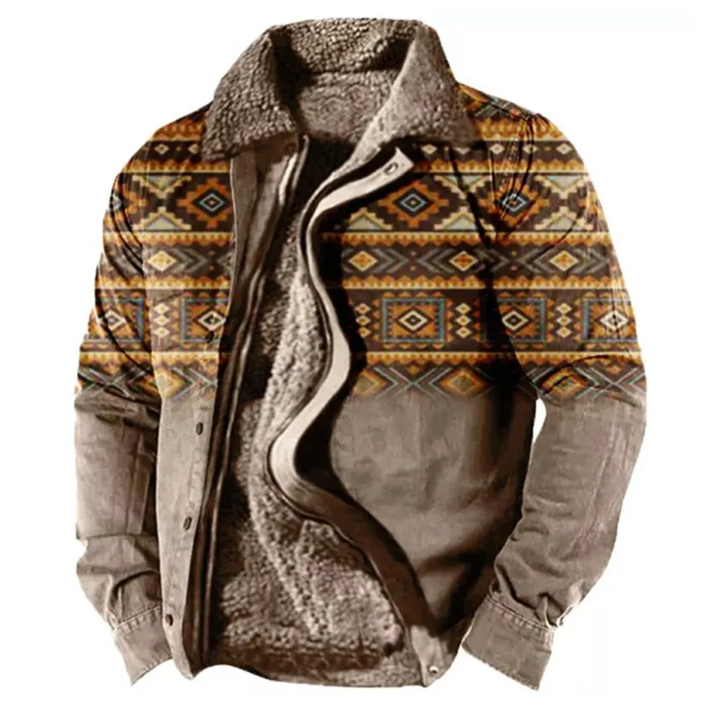 Jaquetas masculinas homens lã de lã Jaqueta de caminhão de algodão colar de algodão tops de inverno lasco quente casaco espessado cardigan impressão vintage