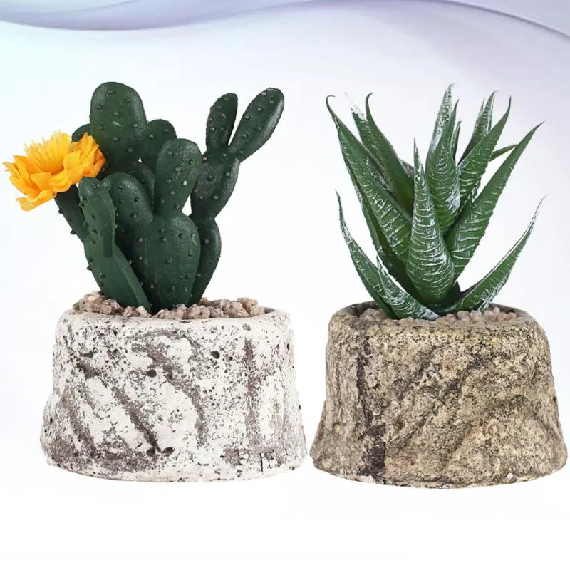 Dekoracyjne kwiaty wieńce 2PCS Symulacja soczysta sztuczna roślina Bonsai Dekoracja pulpitu Fałszywe rośliny doniczkowe zielone (kaktus i aloes)