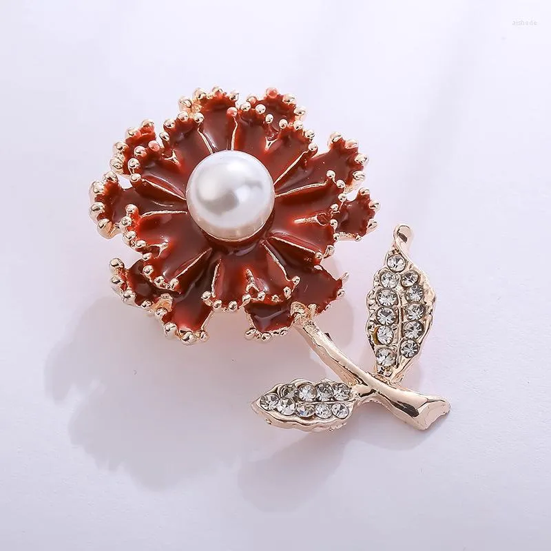 Brooches Alloy Oil Dripping Carnation Brooch Mother's Day Jewelry Gift Clothing Accessories Red Flower Pearl Pin