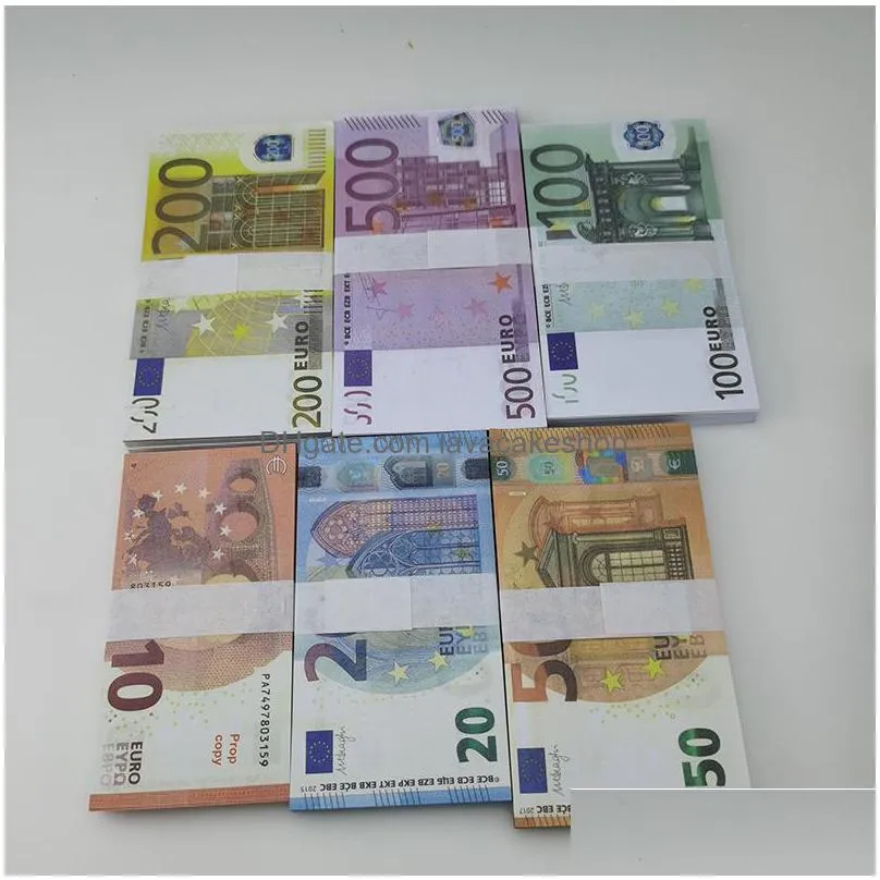 Inne świąteczne dostawy imprezowe Banknot Film Banknot 5 10 20 50 Dollar Euro Realistyczne paski zabawek Props Kopiuj Waluty FauxBillets 100 PC Dhicmamqn