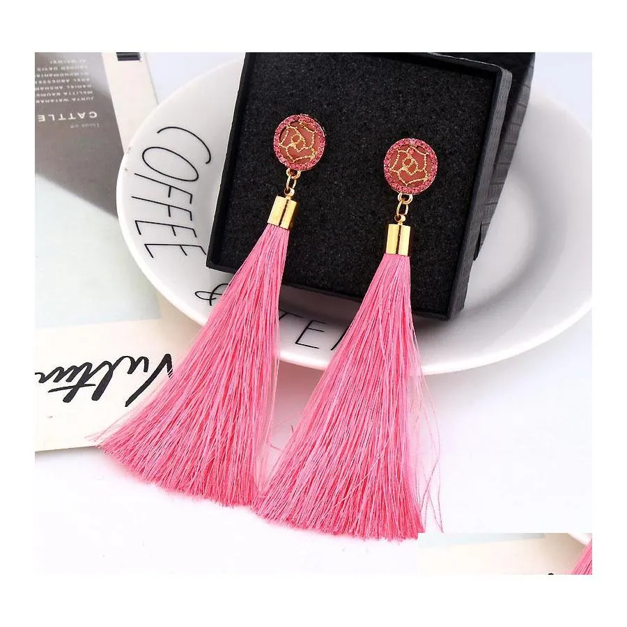Charm Fashion Handmade B￶hmen Long Tassel Dangle ￶rh￤ngen Crystal Rose Flower Pendant For Women Girls Gold Plated Jewelry Gift Drop Otxwk