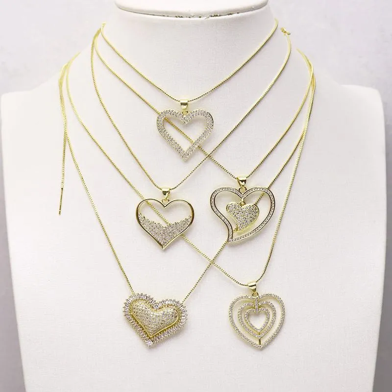Collane con ciondolo 10 fili di zirconi a forma di cuore Collana con ciondoli Accessori per gioielli Catena a scatola per donna Design 8284