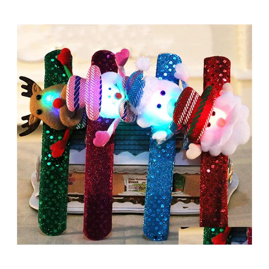 Decoraciones navideñas Led Niños Pulsera Chirstmas Handband Muñequera Ciervos de dibujos animados Papá Noel Muñeco de nieve Pat Círculo Suministros para fiestas Navidad Dh9Tq