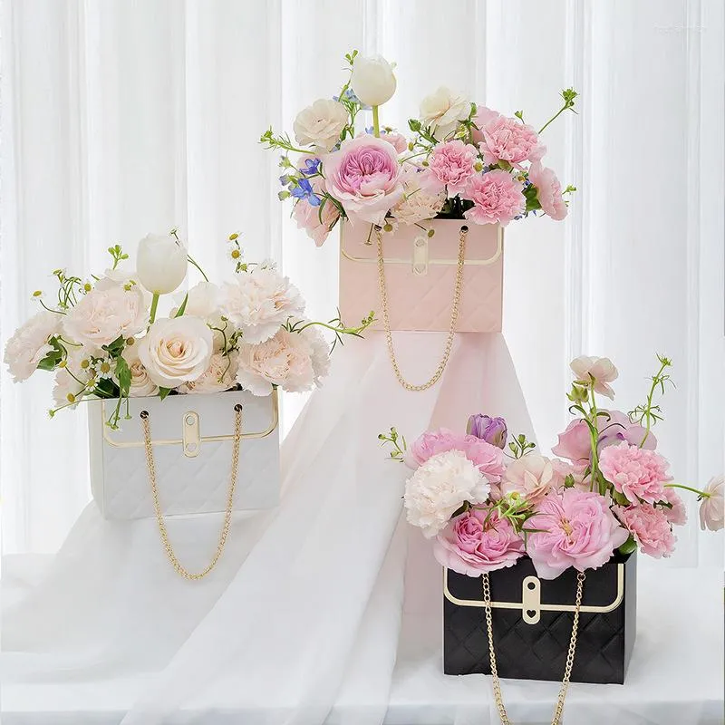 Opakowanie na prezenty 4PCS Portable Flower Box Pakowanie do pakowania papieru papierowy sklep Wedding Walentynki Prezenty urodzinowe Prezenty