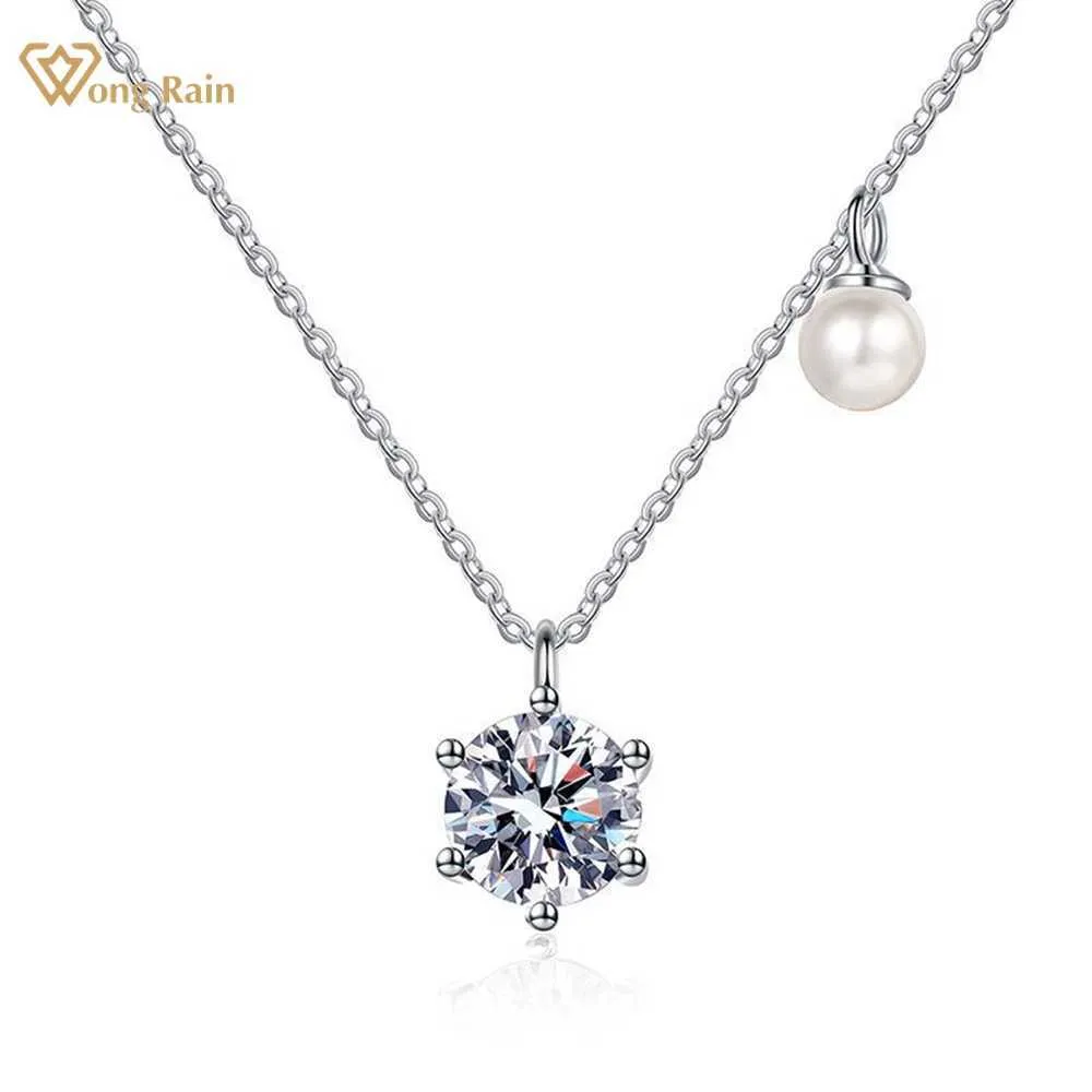 Pendentif Colliers Wong Rain Argent 925 VVS 3EX D Couleur Réel Moissanite Diamants Zircon Perle Pierre Précieuse Pendentif Collier Fine Jewelry GRA G230202