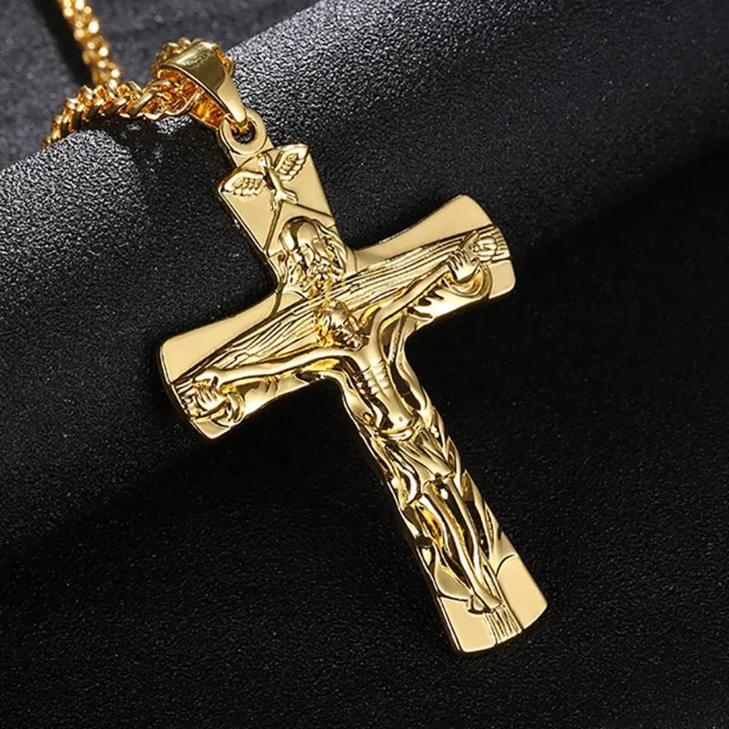 Anhänger Halsketten Hip Hop Rock Unisex Gold Farbe Kreuz Jesus Halskette Für Frauen Männer Schmuck GeschenkeAnhänger