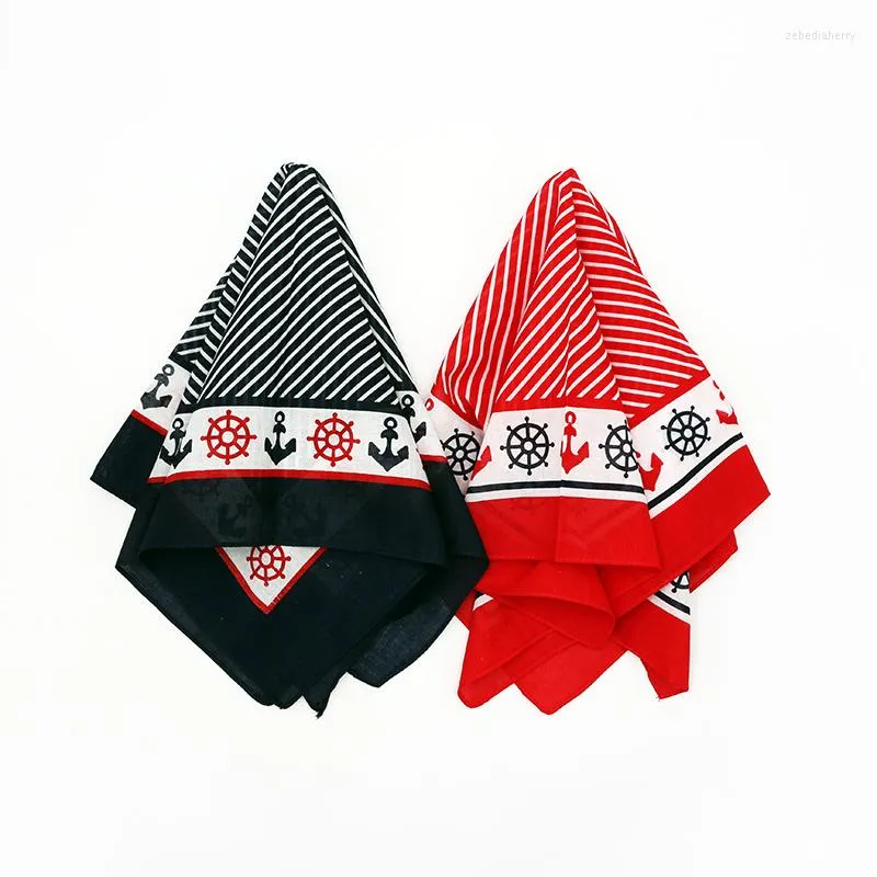 Lenços de 55 cm de algodão bandana feminino vermelho marinho quadrado lenço marinheiro estilo estampamento listrado face para cabeça de cabeça de cabeça de cabeça de cabeça