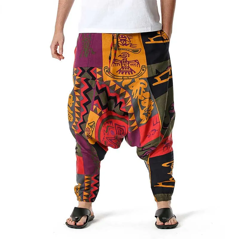 Men's Pants African Print Drop Crotch Joggers Sweatpants Casual Hop Hippie Trousers 230202