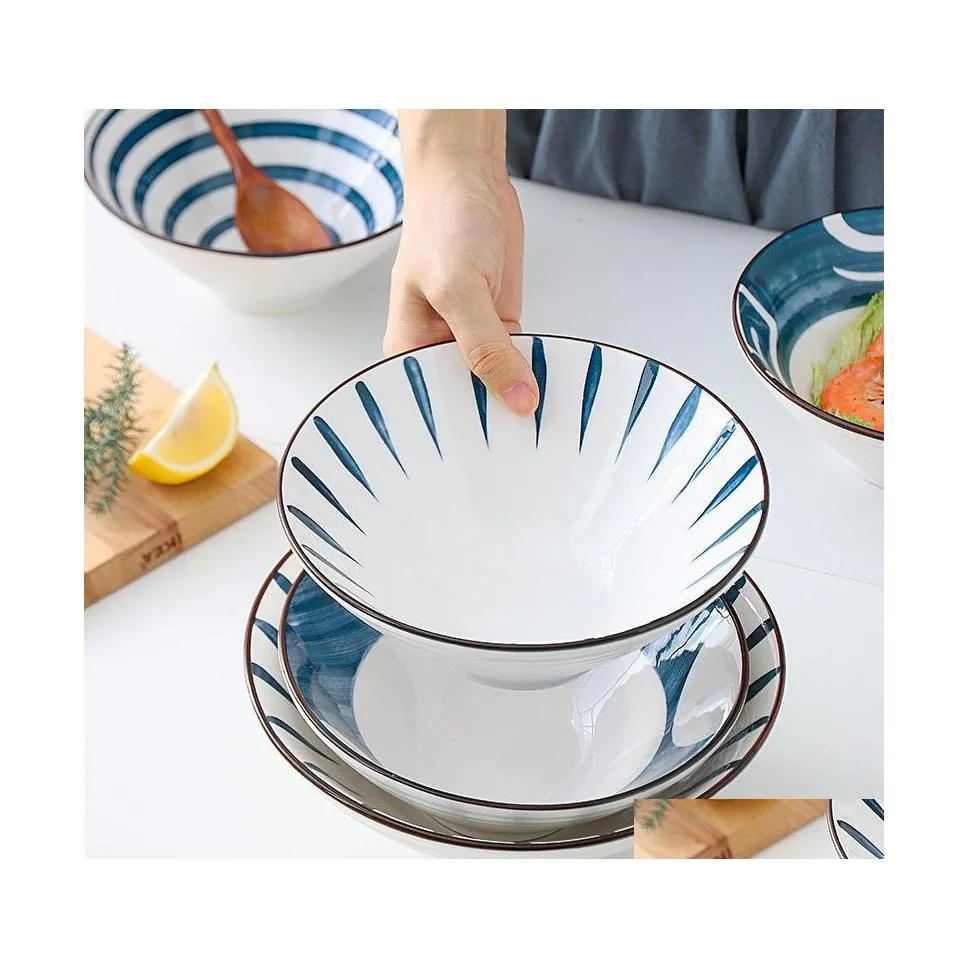 Bowls 7 Inch Bamboo Hat Bowl Japanese Style Ceramic Rice Noodle Salad Soups Porcelain Tableware Underglaze Color Czy5895 Drop Delive Dhhhw
