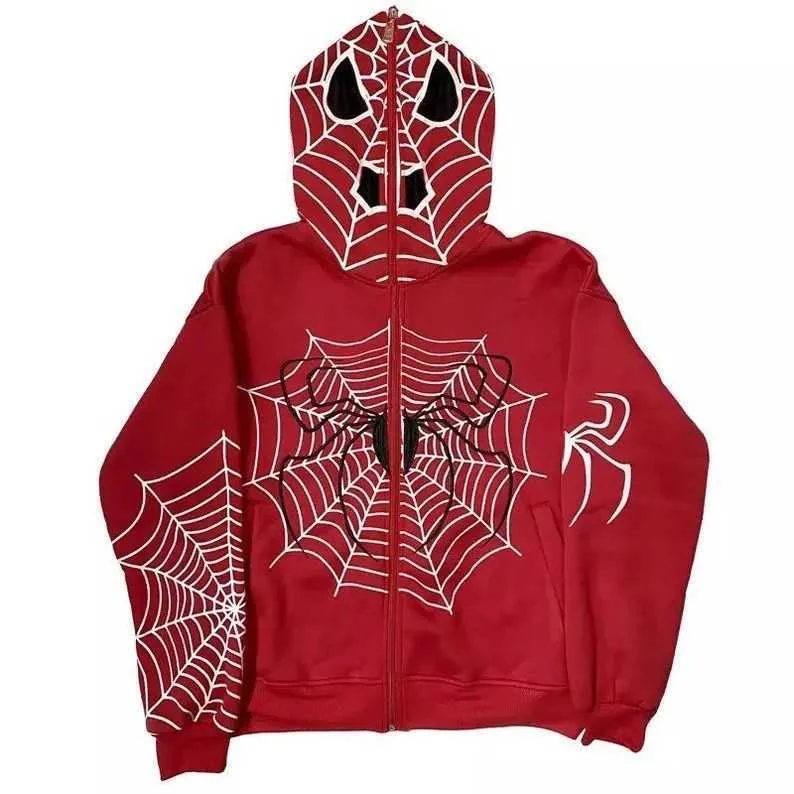 Kadın Hoodies Sweatshirts y2k emo kadın sokak kıyafetleri kapüşonlu örümcek ağ kırmızı fermuarlı grunge büyük boy sweatshirt gotik harajuku erkek ceket y2302