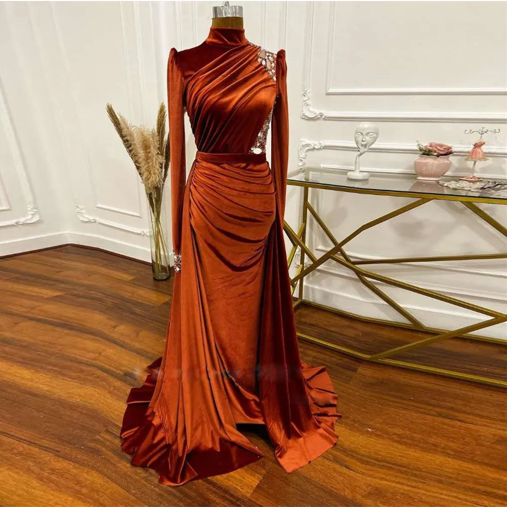 Arabic Dubai Muslim Velvet Evening Gowns Orange... From Wevens, $115.5 |  DHgate.Com