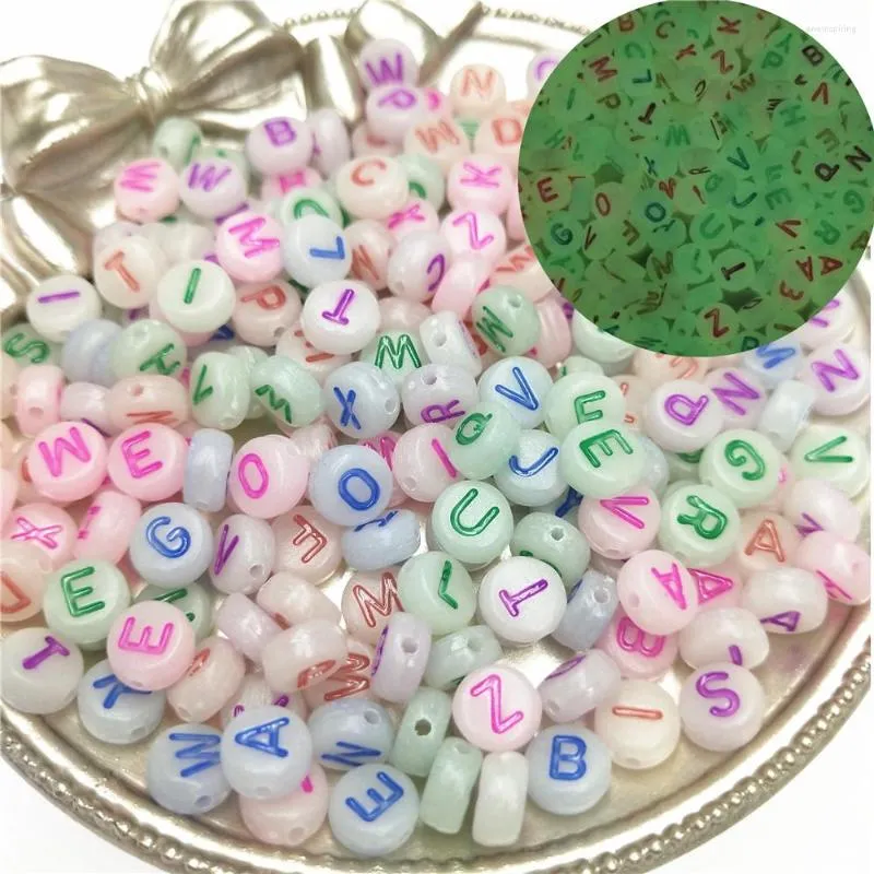 Beads 200/500pcs Luminous English Heart Numbers Acrylic Letter For Making Bracelet DIY Kid Jewelry Accessories Glowing In Dark