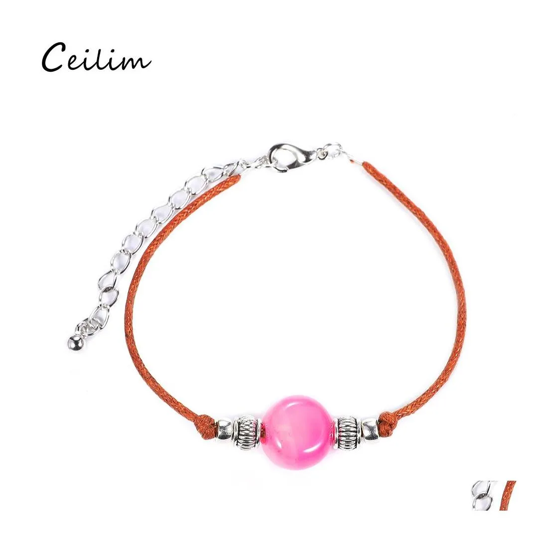 Charm Armbänder Handgemachte Achate Stein Perlen Armband Wachs Faden Seil Einstellbar Für Frauen Männer Großhandel Schmuck Geschenk Zubehör Drop Ot1Ay