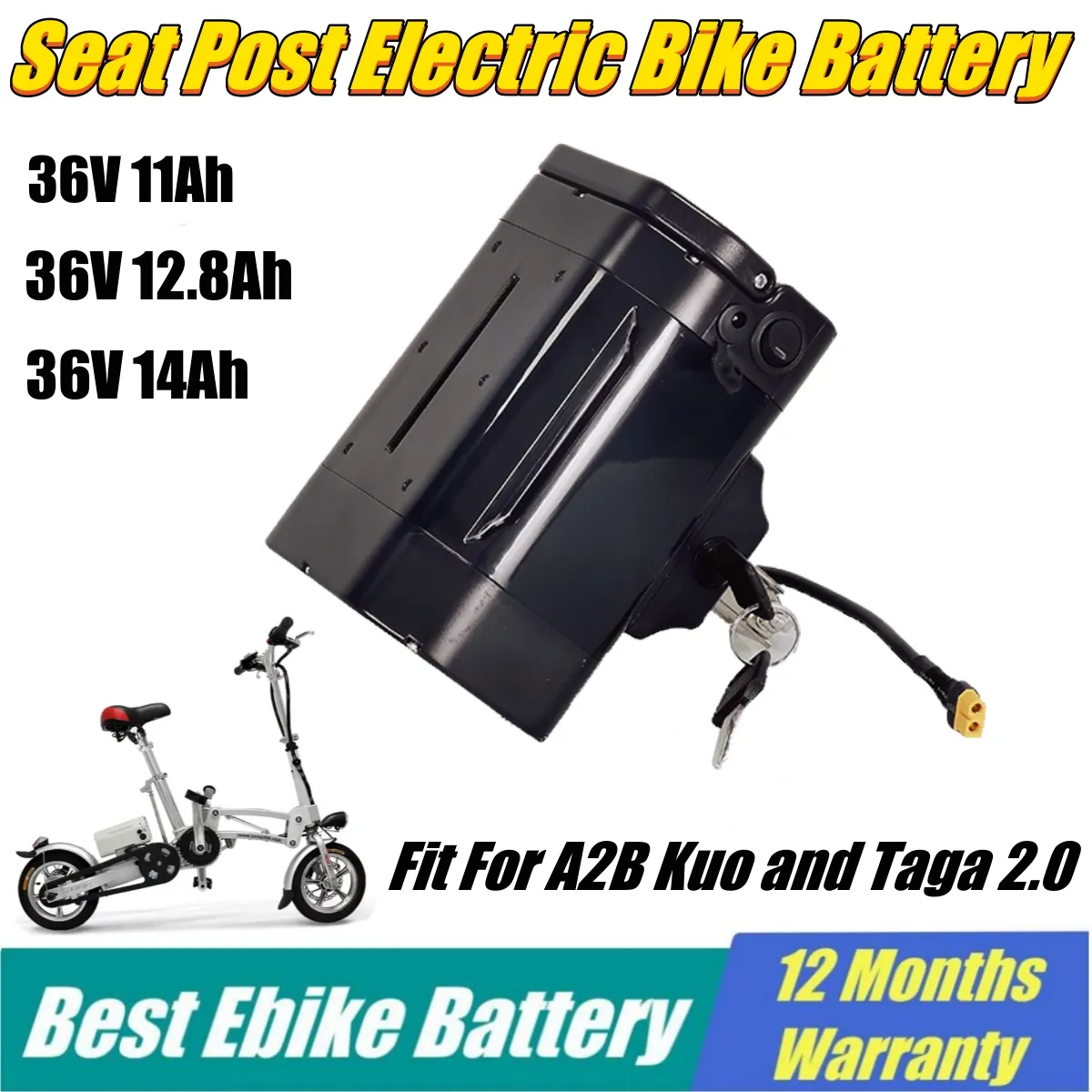 Magnum 36V 11AH Li-ion batteripaket E-cykelbatteri 36V 12AH 14AH SEAT POST Batteri Elektriska cykelbatterier för 100W 300W 500W Mountain Bike A2B Kuo och TAGA 2.0