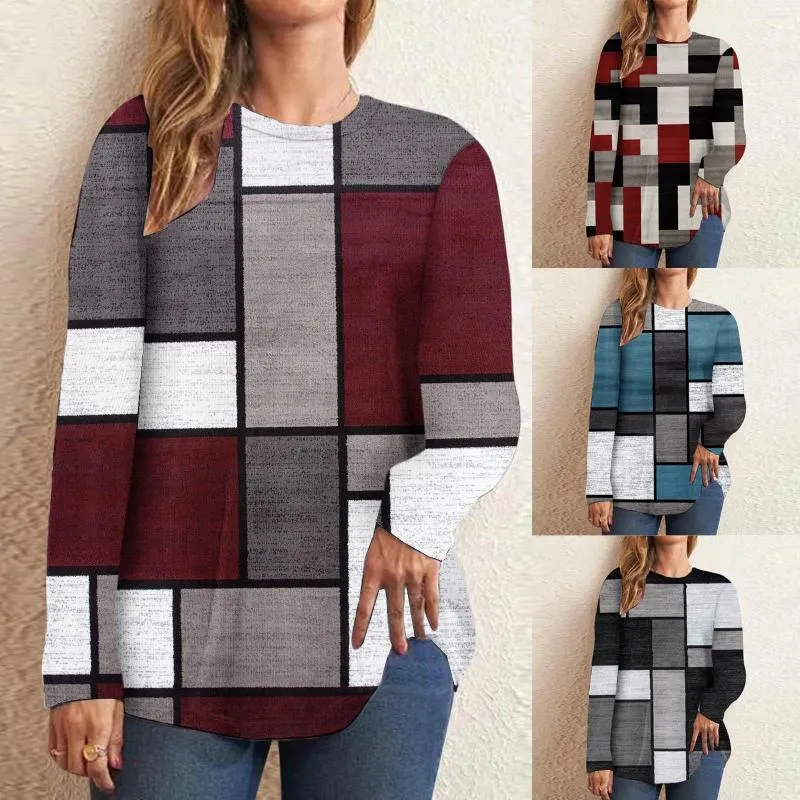 Damenblusen, elegant, für Damen, kurzärmelig, Rundhalsausschnitt, lang, Patchwork-Druck, modisch, lässig, locker, schmeichelhaft