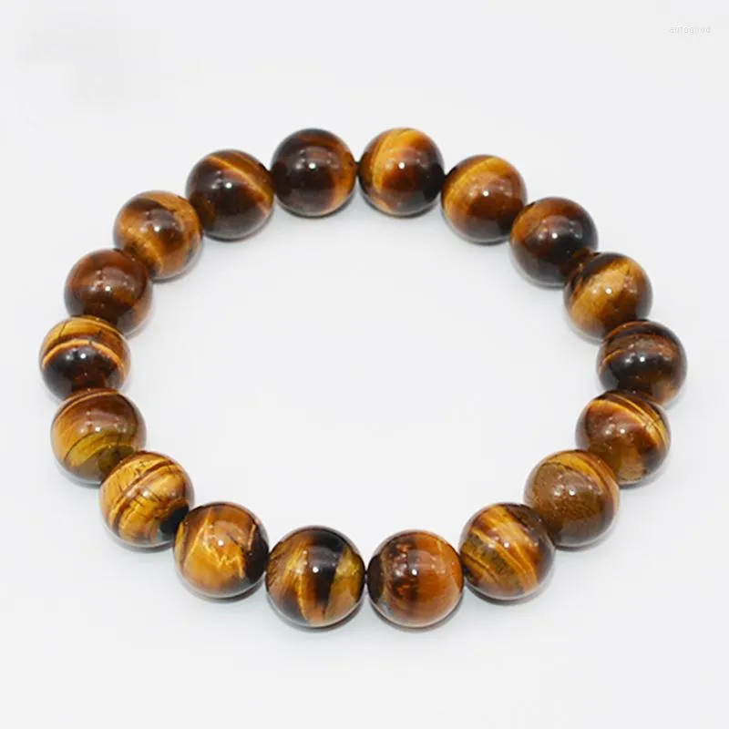 Strand Natural Yellow Tiger Eye Armband Män och kvinnor Double Eyes Stone Wood 8/10/12mm armband Single Circle Bea Bea