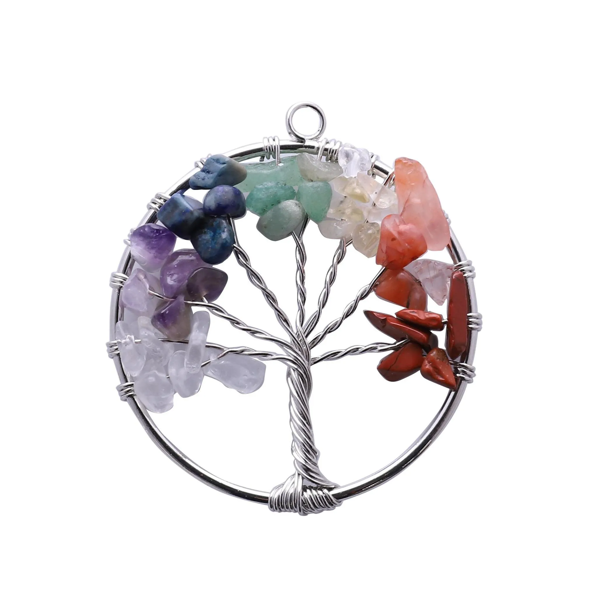 Colliers pendents Copper Rainbow 7 Chakra Tree Natural Stone Quartz Collier Drop Livraison Jewelry Pendants DHSSQ