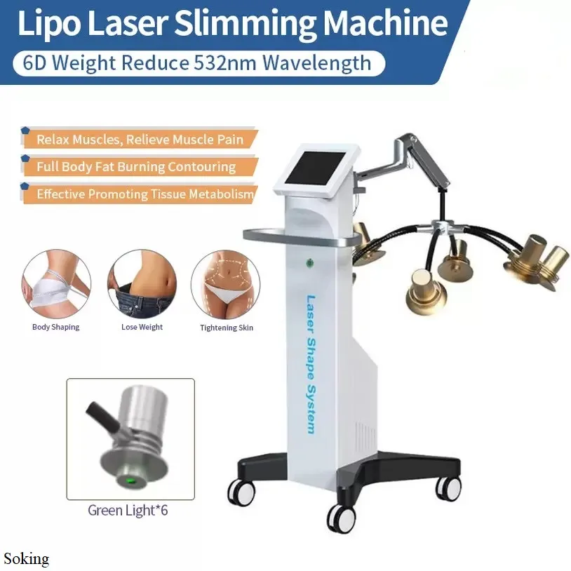 Laser Lipo 6D non invasivo Laser 532nm Luce rossa verde Rimozione del grasso Cellulite Rimuovi la forma del corpo Modellamento Dimagrante Zerona Lipolaser Macchina Riduzione del peso