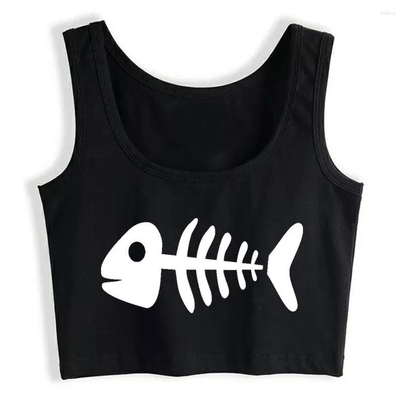 Damestanks Crop Top Vis skelet o-HALS WIT aangepast sexy streetwear dames tops blusas mujer de moda verano gym tank vrouw